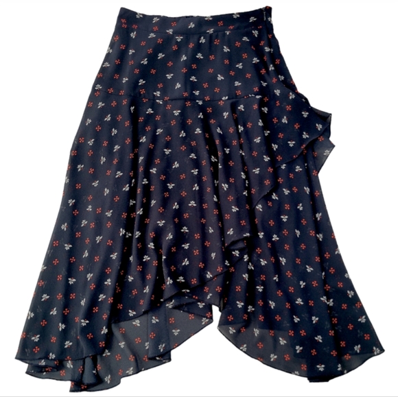 H&M Skirts Hm Navy Floral Assymetrical Midi Skirt Poshmark